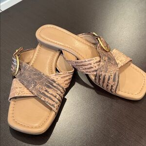 Aerosoles Women's Everlee Casual Slip On Slide Sandals Silver Snake Size 12